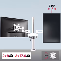 Duronic DM352 /WE Dual Monitor Stand for Two 13-27â PC Screens Up to 8KG, VESA, Ergonomic Arm with Adjustable Height/Tilt/Swivel/Rotation (White)