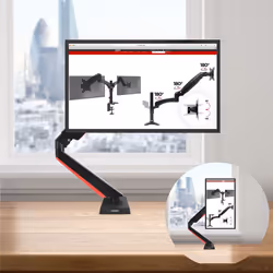 Duronic DMGM5X1 Single Monitor Stand for One 15-32â PC Screen, VESA, LED Gamer Full Motion Gas Arm, Adjustable Height/Tilt/Swivel/Rotation (Black)