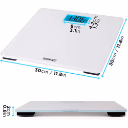 Duronic BS403 Digital Bathroom Body Scales, WHITE Glass, 180kg Capacity, Step-On Activation, Precision Sensors, Measures in Kilograms/Pounds/Stones