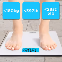 Duronic BS403 Digital Bathroom Body Scales, WHITE Glass, 180kg Capacity, Step-On Activation, Precision Sensors, Measures in Kilograms/Pounds/Stones