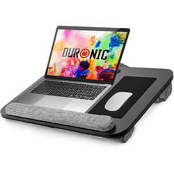Duronic DML433 Laptop Tray with Cushion, Ergonomic Lap Desk with Cushion Support, Wrist Pad, Tablet Holder, Portable with Carry Handle (black/grey)