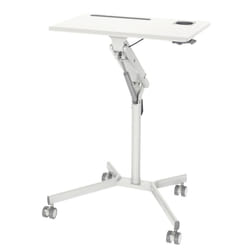 Duronic WPS57 Sit-Stand Desk, With Tablet Support & Cup Holder, Multi-Use Table on Wheels, 70x52cm Platform, Adjustable Height/Reach, 10kg Capacity