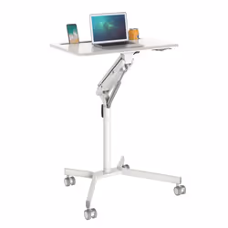 Duronic WPS57 Sit-Stand Desk, With Tablet Support & Cup Holder, Multi-Use Table on Wheels, 70x52cm Platform, Adjustable Height/Reach, 10kg Capacity