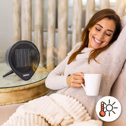 Duronic FH15K Electric Fan Heater with Ceramic Elements, 1.5kW Power, Timer Function up to 15 Hours, 2 Heat Settings, For Floor or Desk (black)