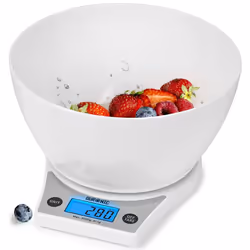 Duronic KS6000 WH/WH Digital Kitchen Scales, 2L Weighing Bowl, 5kg Capacity, LCD Backlit Display, Add & Weigh Tare Function, ...