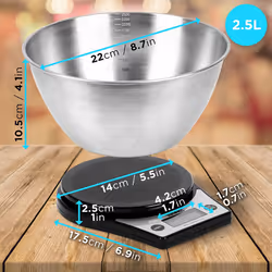 Duronic KS6000 BK/SS Digital Kitchen Scales, 2.5L Weighing Bowl, 5kg Capacity, LCD Backlit Display, Add & Weigh Tare Function, 1g Precision (Black)