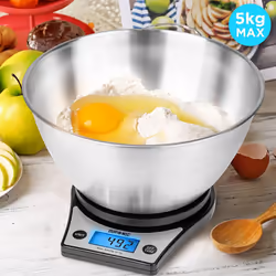 Duronic KS6000 BK/SS Digital Kitchen Scales, 2.5L Weighing Bowl, 5kg Capacity, LCD Backlit Display, Add & Weigh Tare Function, 1g Precision (Black)