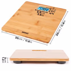Duronic BS504 Digital Bathroom Body Scales BAMBOO, 180kg Capacity, Step-On Activation, Precision Sensors, Measures Weight in Kilograms/Pounds/Stones