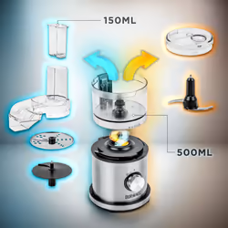 Duronic 2-in-1 Mini Food Processor and Chopper MFP400, Small Food Processor with Grater, Electric Chopper, Chops and Blends, 400W, 500mlâ¦