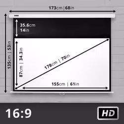 Duronic Projector Screen 70 Inch Pull Down HD MPS70 /169 for Home Cinema School Office 16:9 Ratio Matt White Projection Wall Mountable White
