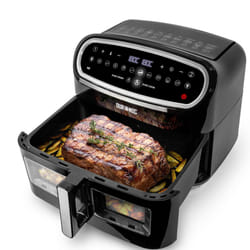 Duronic AF14 BK Large Drawer 10L Digital Air Fryer with Visual Window Dual Zone 10in1 Large AirFryer for Family Meals Dishwasher-Safe Non-Stick Black