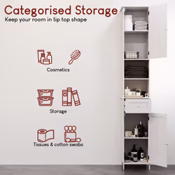 Priano 2 Door Tall Cabinet Drawer Shelves Mirror Bathroom Cupboard Storage White
