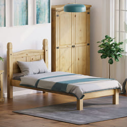 Corona Bed Frame Low Foot Pine Wood Rustic Wax - Single