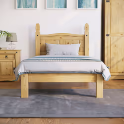 Corona Bed Frame Low Foot Pine Wood Rustic Wax - Single