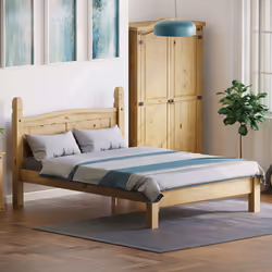 Corona Bed Frame Low Foot Pine Wood Rustic Wax - Double