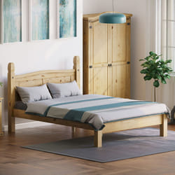 Corona Bed Frame Low Foot Pine Wood Rustic Wax - Double
