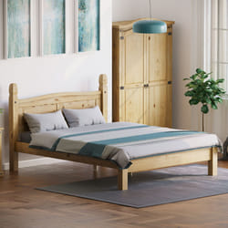 Corona Bed Frame Low Foot Pine Wood Rustic Wax - King Size