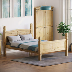 Corona Bed Frame High Foot Pine Wood Rustic Wax - Double