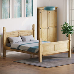 Corona Bed Frame High Foot Pine Wood Rustic Wax - King Size