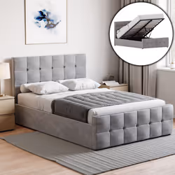 Valentina Ottoman Bed Frame Bedroom Storage UKFR - Double, Light Grey Velvet