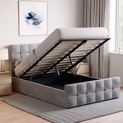 Valentina Ottoman Bed Frame Bedroom Storage UKFR - Double, Light Grey Velvet