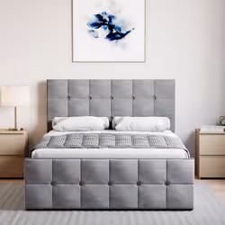Valentina Ottoman Bed Frame Bedroom Storage UKFR - Double, Light Grey Velvet