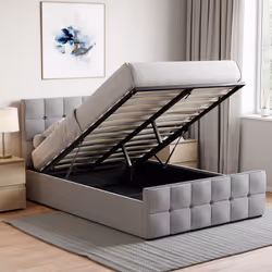 Valentina Ottoman Bed Frame Bedroom Storage UKFR - Double, Light Grey Linen