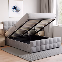 Valentina Ottoman Bed Frame Bedroom Storage UKFR - King Size, Crushed Velvet Silver