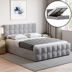 Valentina Ottoman Bed Frame Bedroom Storage UKFR - King Size, Light Grey Velvet