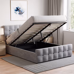 Valentina Ottoman Bed Frame Bedroom Storage UKFR - King Size, Light Grey Velvet