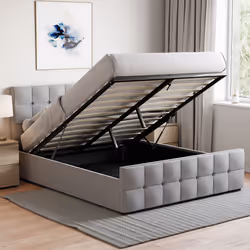 Valentina Ottoman Bed Frame Bedroom Storage UKFR - King Size, Light Grey Linen