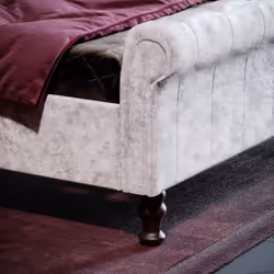 Violetta Bed Frame Sleigh Velvet Fabric Button - Double, Crushed Velvet Silver