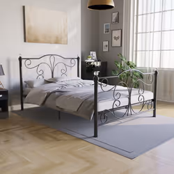 Chicago Metal Bed Frame Crystal Finials Slatted - Double, Black