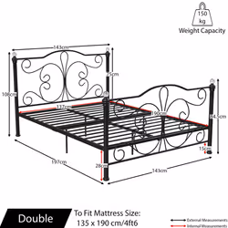 Chicago Metal Bed Frame Crystal Finials Slatted - Double, Black