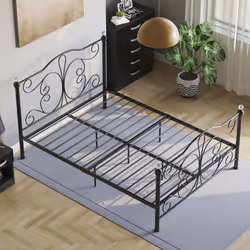 Chicago Metal Bed Frame Crystal Finials Slatted - Double, Black