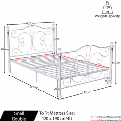 Chicago Metal Bed Frame Crystal Finials Slatted - Small Double, White