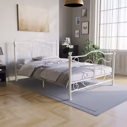 Chicago Metal Bed Frame Crystal Finials Slatted - Double, White