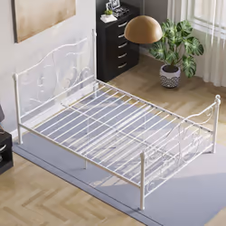 Chicago Metal Bed Frame Crystal Finials Slatted - Double, White