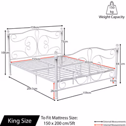 Chicago Metal Bed Frame Crystal Finials Slatted - King Size, White