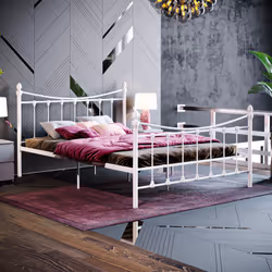 Paris Metal Bed Frame Curved High Foot Slatted - Double, White