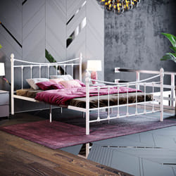 Paris Metal Bed Frame Curved High Foot Slatted - Double, White