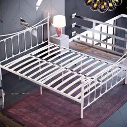 Paris Metal Bed Frame Curved High Foot Slatted - Double, White