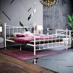 Paris Metal Bed Frame Curved High Foot Slatted - King Size, White