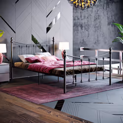 Paris Metal Bed Frame Curved High Foot Slatted - Double, Black