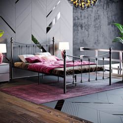 Paris Metal Bed Frame Curved High Foot Slatted - Double, Black