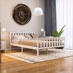 Milan Wood Bed Frame High Foot Solid Pine Slatted - Double, White