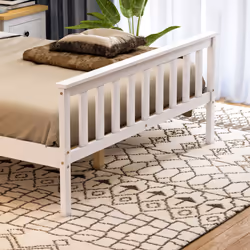 Milan Wood Bed Frame High Foot Solid Pine Slatted - Double, White