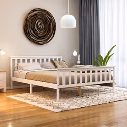 Milan Wood Bed Frame High Foot Solid Pine Slatted - King Size, White