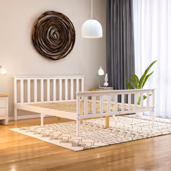 Milan Wood Bed Frame High Foot Solid Pine Slatted - King Size, White
