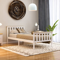 Milan Wood Bed Frame High Foot Solid Pine Slatted - Single, White & Pine